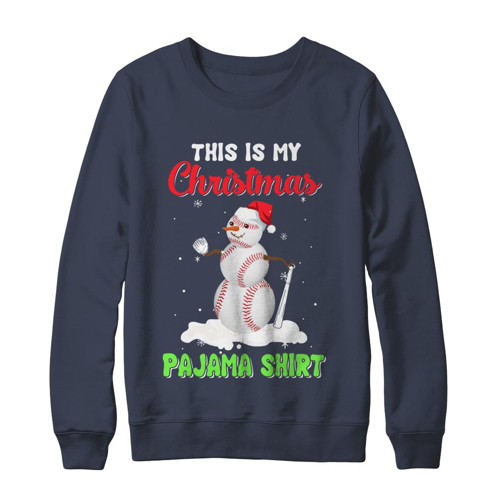 This Is My Christmas Pajama Xmas Snowman Baseball-T-Shirt & Sweatshirt-Crewneck Sweatshirt-Navy