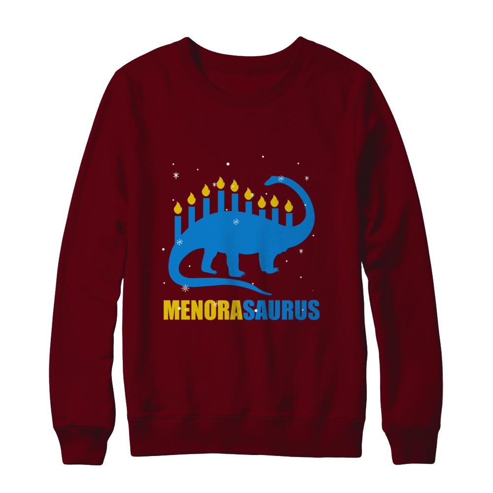 Funny Hanukkah Dinosaur Menorah Brontosaurus Menorasaurus-T-Shirt & Sweatshirt-Crewneck Sweatshirt-Maroon