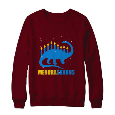 Funny Hanukkah Dinosaur Menorah Brontosaurus Menorasaurus-T-Shirt & Sweatshirt-Crewneck Sweatshirt-Maroon