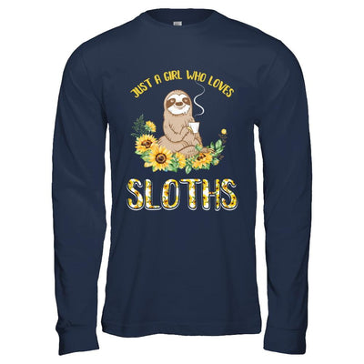 Just A Girl Who Loves Sloths And Sunflowers-T-Shirt & Hoodie-Long Sleeve T-Shirt-Navy