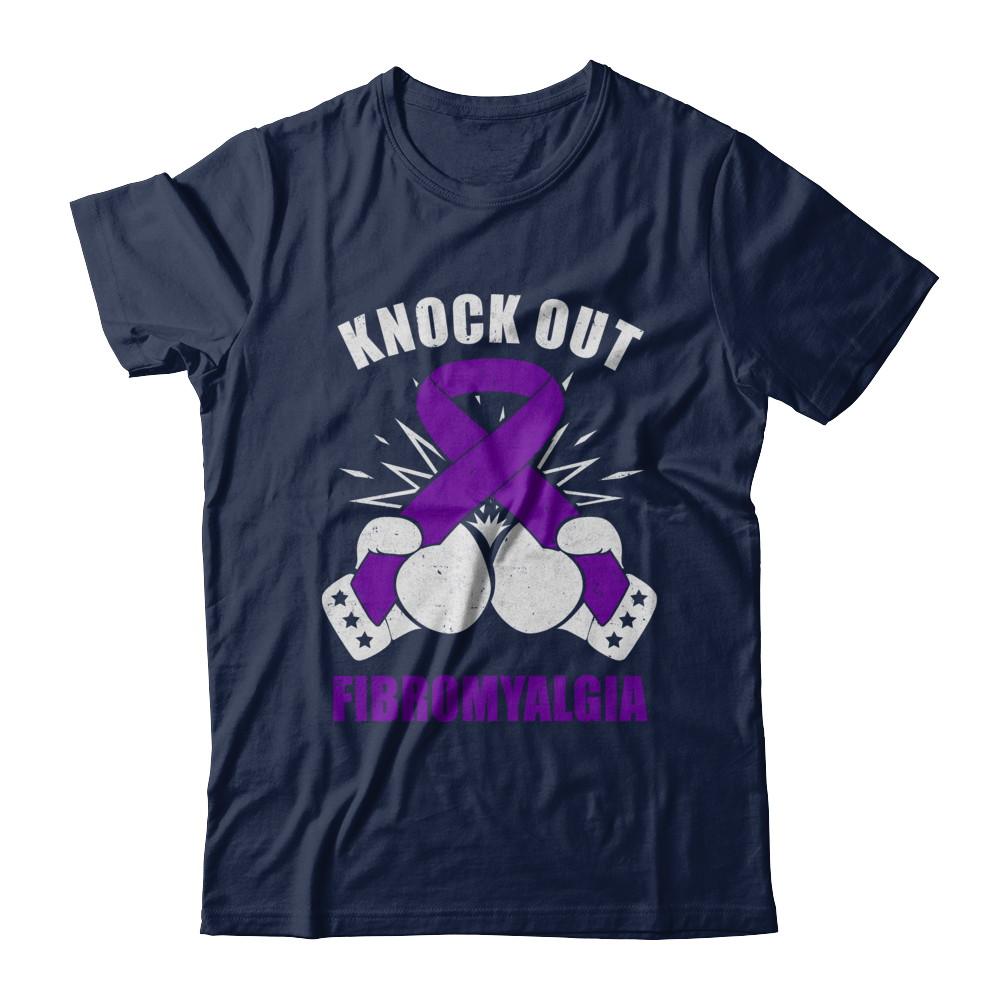 Boxing knock out Fibromyalgia Awareness Support-T-Shirt & Hoodie-Classic T-Shirt-Navy