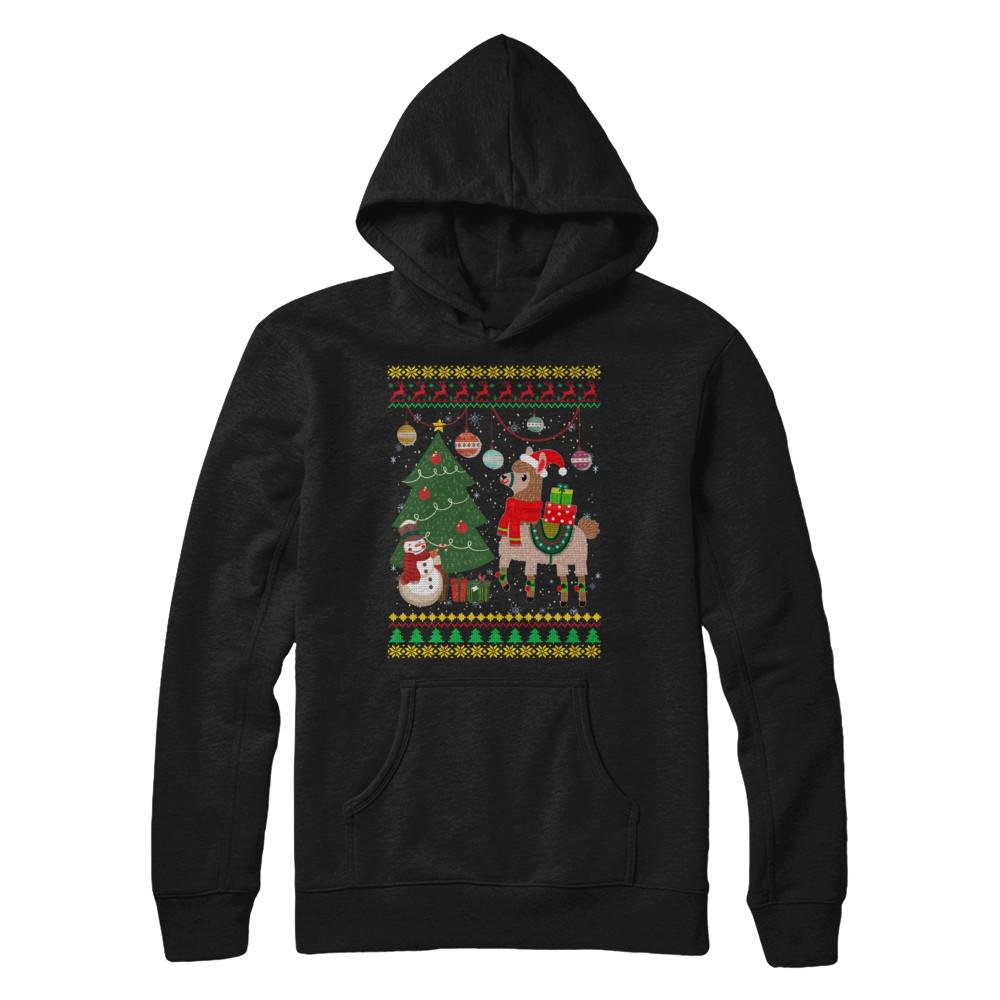 Funny Llama Christmas Cute Family Ugly Sweater-T-Shirt & Sweatshirt-Pullover Hoodie-Black