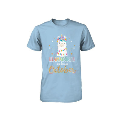 Llama Unicorn Llamacorns Born In October Birthday Gift Youth-Youth Shirt-Toddler T-Shirt-Light Blue