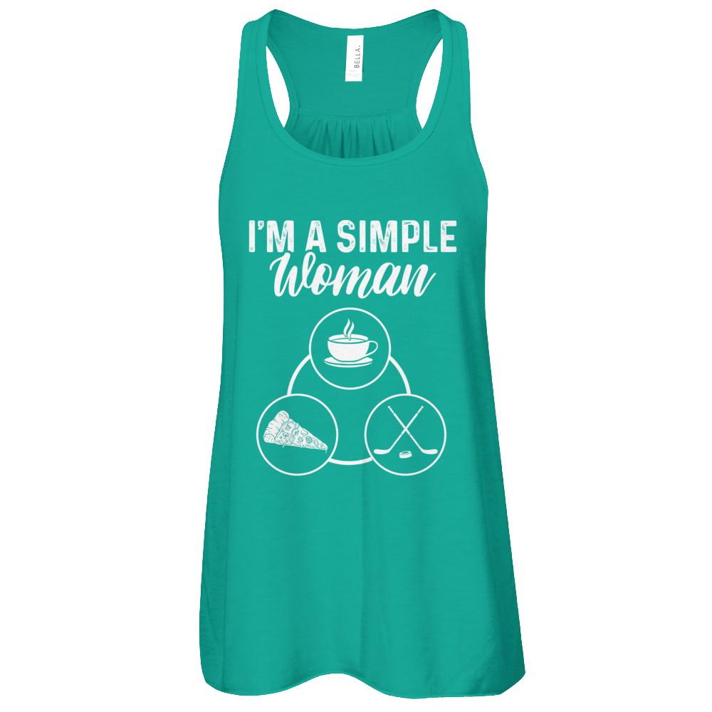 I'm A Simple Woman Coffee Pizza Hockey-T-Shirt & Tank Top-Women's Flowy Racerback Tank-Kelly