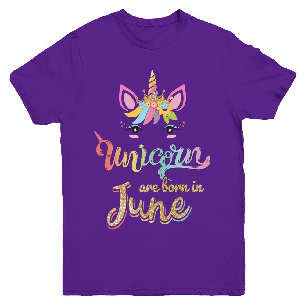 Cute Unicorns Are Born In June Birthday Gift Youth-Youth Shirt-Youth T-Shirt-Purple