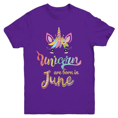 Cute Unicorns Are Born In June Birthday Gift Youth-Youth Shirt-Youth T-Shirt-Purple