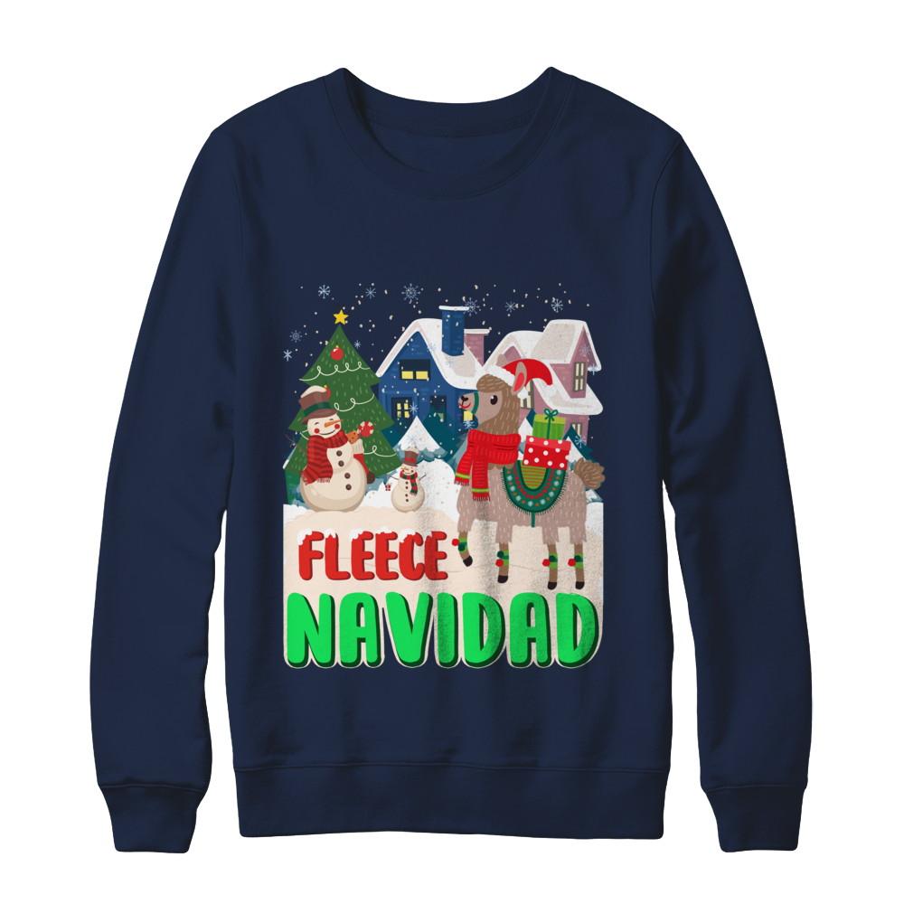 Fleece Navidad Llama Christmas Gifts Spanish-T-Shirt & Sweatshirt-Crewneck Sweatshirt-Navy
