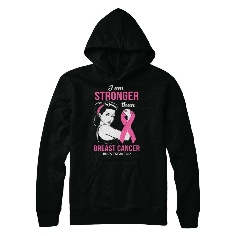 I Am Stronger Than Breast Cancer Awareness Support-T-Shirt & Hoodie-Pullover Hoodie-Black