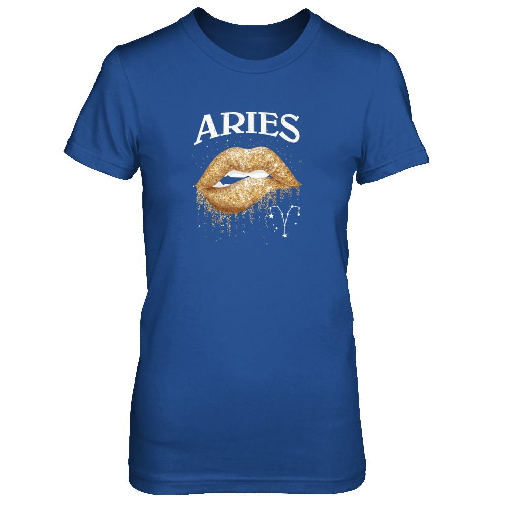 Aries Zodiac March April Birthday Gift Golden Lipstick-T-Shirt & Tank Top-Women's T-Shirt-Royal