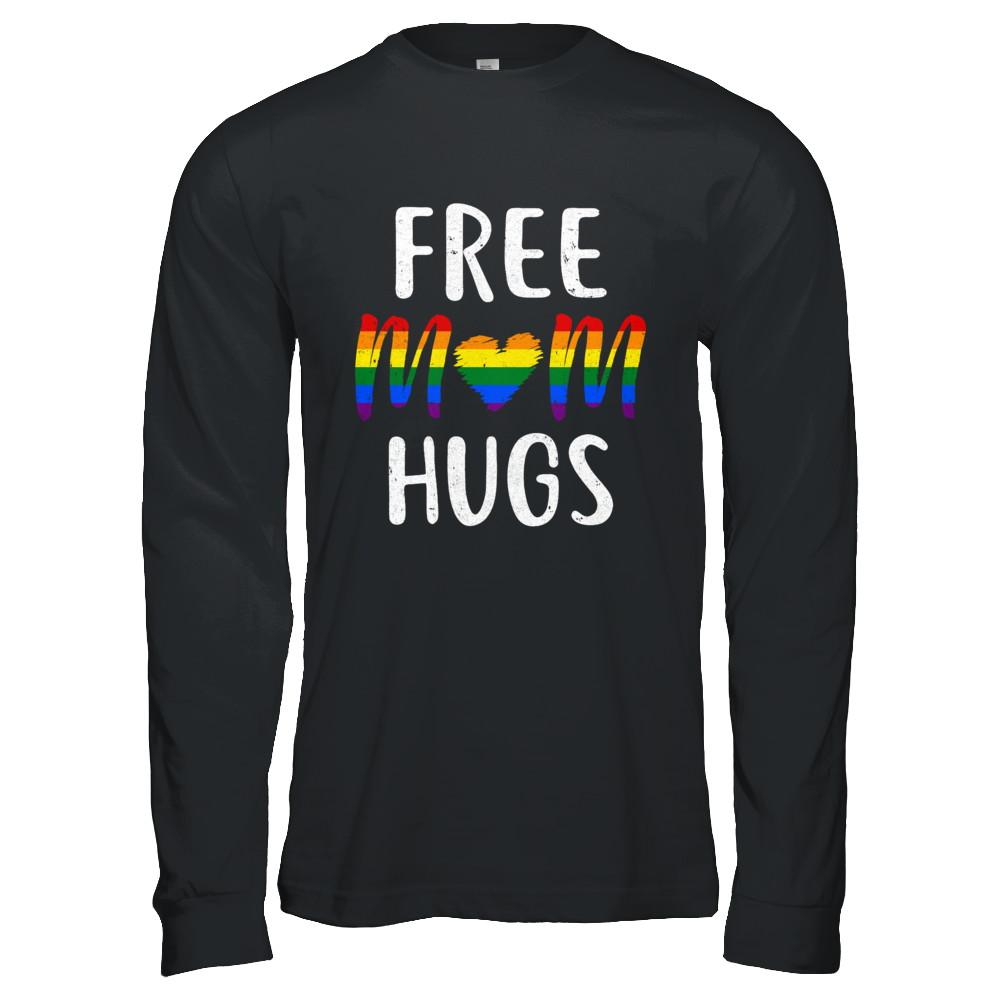 Free Mom Hugs Support LGBT-T-Shirt & Hoodie-Long Sleeve T-Shirt-Black