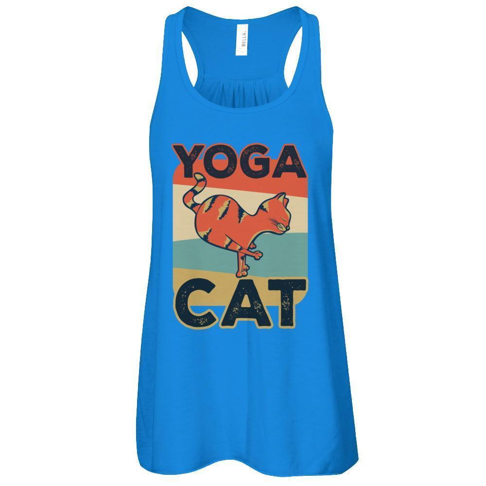 Classic Vintage Retro Yoga Cat Funny-T-Shirt & Tank Top-Women's Flowy Racerback Tank-True Royal