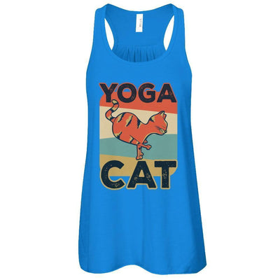 Classic Vintage Retro Yoga Cat Funny-T-Shirt & Tank Top-Women's Flowy Racerback Tank-True Royal