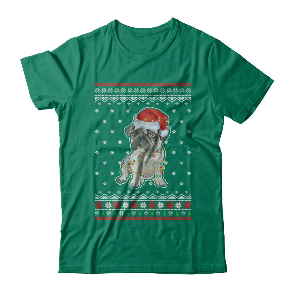 Pug Christmas Ugly Sweater Lights Dog Xmas Gift-T-Shirt & Sweatshirt-Classic T-Shirt-Kelly Green