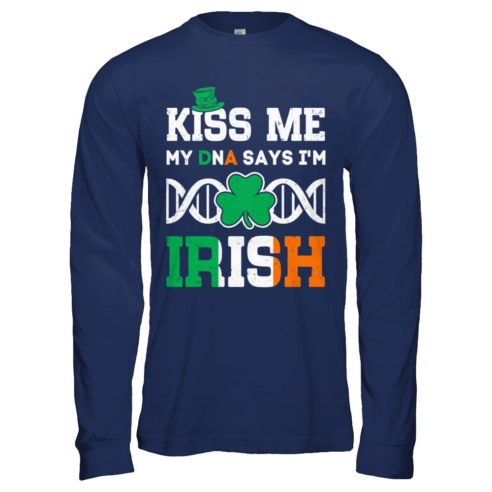 Kiss Me My DNA Says I'm Irish Patrick's Day-T-Shirt & Hoodie-Long Sleeve T-Shirt-Navy