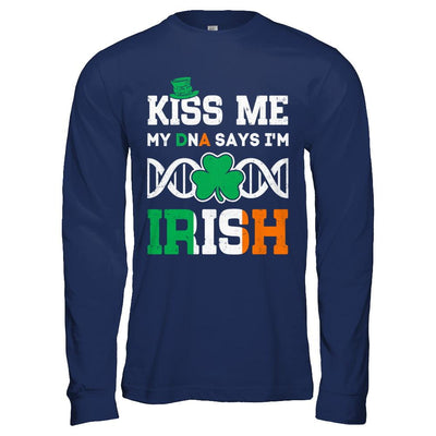Kiss Me My DNA Says I'm Irish Patrick's Day-T-Shirt & Hoodie-Long Sleeve T-Shirt-Navy