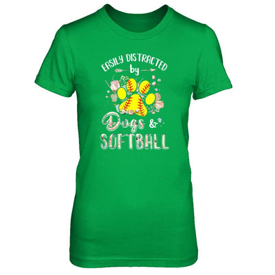 Easily Distracted By Dogs And Softball-T-Shirt & Tank Top-Women's T-Shirt-Irish Green