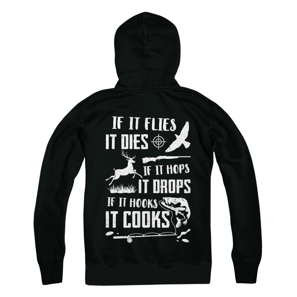 If It Flies If It Hops If It Hooks Funny Hunting Fishing-T-Shirt & Hoodie-Pullover Hoodie-Black