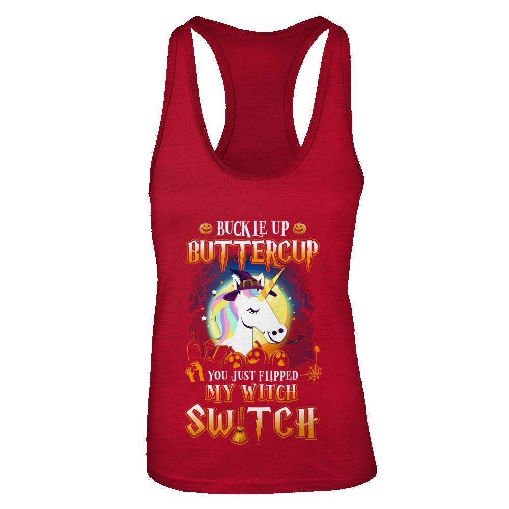 Buckle Up Buttercup Halloween Witch Unicorn Costume-T-Shirt & Tank Top-Women's Ideal Racerback Tank-Red
