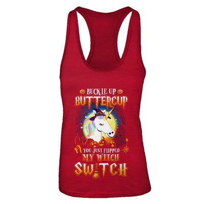 Buckle Up Buttercup Halloween Witch Unicorn Costume-T-Shirt & Tank Top-Women's Ideal Racerback Tank-Red