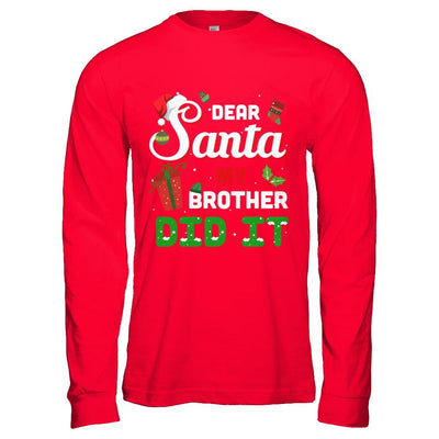 Dear Santa My Brother Did It Christmas-T-Shirt & Hoodie-Long Sleeve T-Shirt-Red