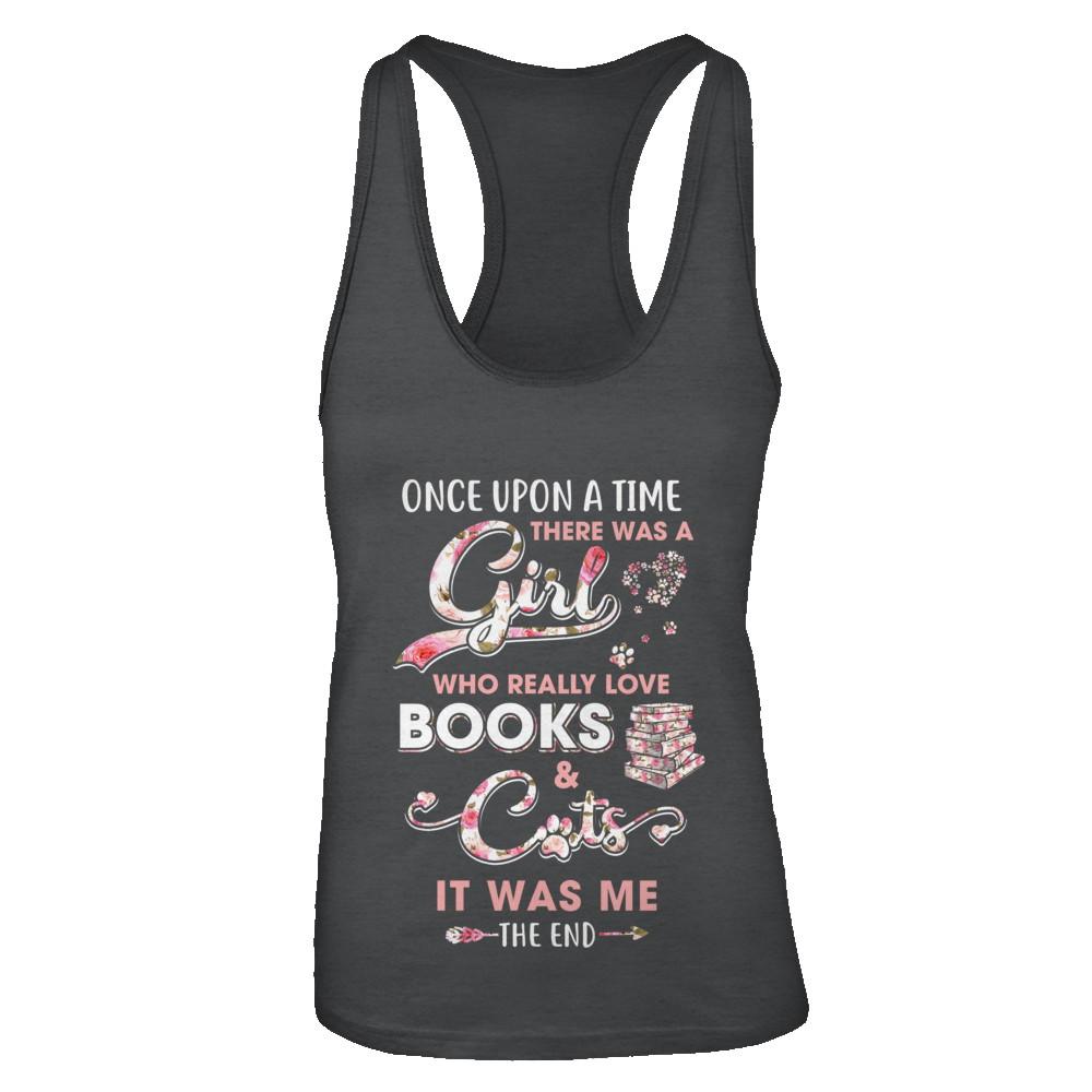 There Was A Girl Who Really Loved Books And Cats-T-Shirt & Tank Top-Women's Ideal Racerback Tank-Black