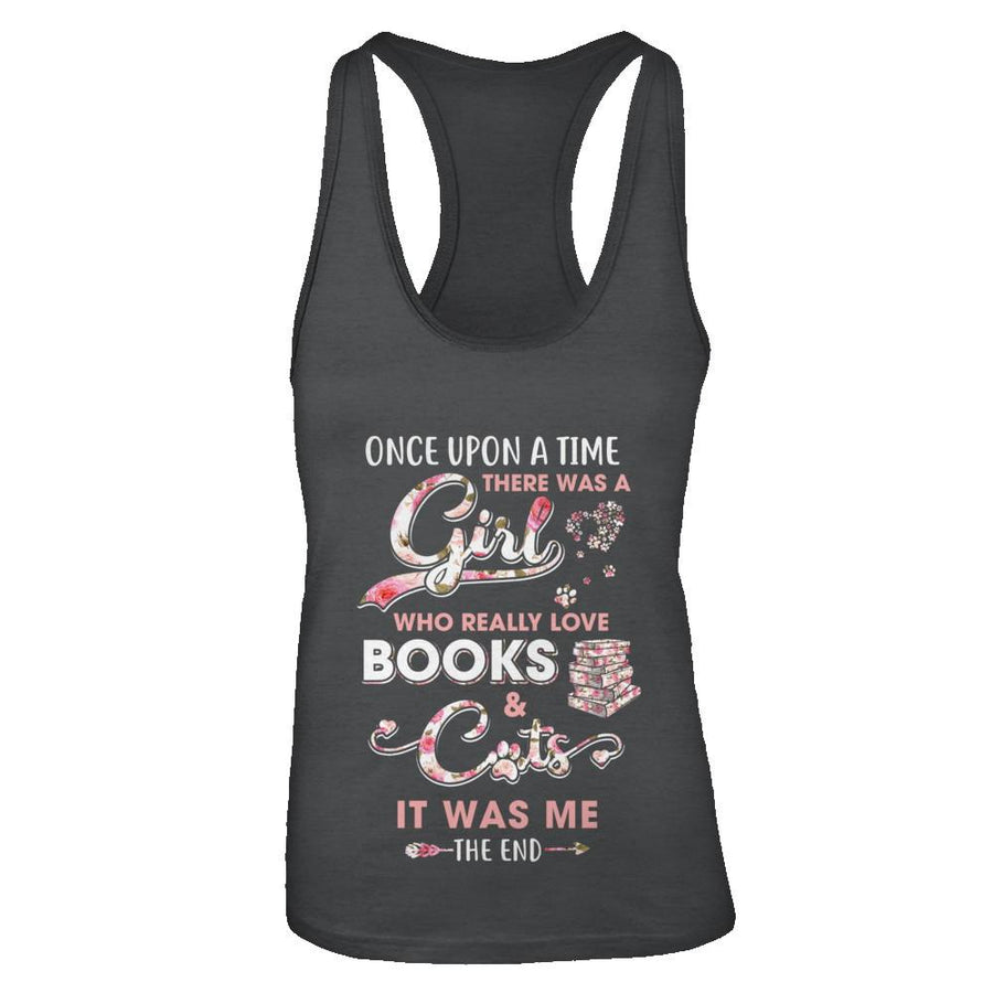 There Was A Girl Who Really Loved Books And Cats-T-Shirt & Tank Top-Women's Ideal Racerback Tank-Black
