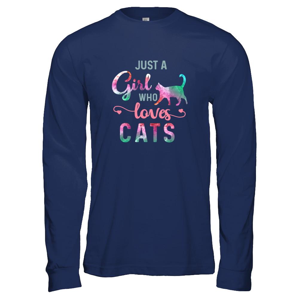 Just A Girl Who Loves Cats Cat Lover-T-Shirt & Tank Top-Long Sleeve T-Shirt-Navy