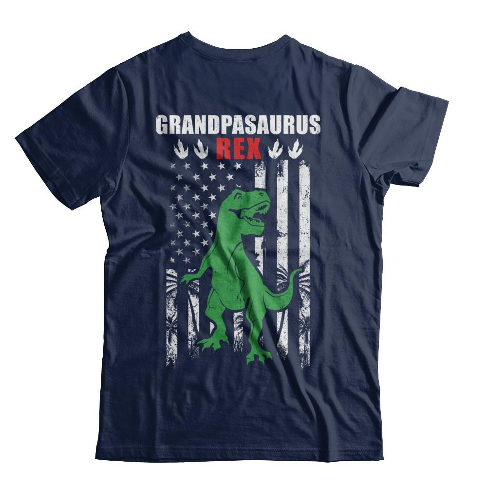 GranpaSaurus Grandpa Dinosaur Rex American Flag Fathers Day-T-Shirt & Hoodie-Classic T-Shirt-Navy