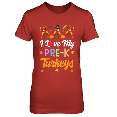 I Love My Pre-K Turkeys Pumpkin Student School Teacher-T-Shirt & Sweatshirt-Women's T-Shirt-Red
