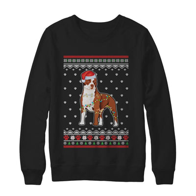 Pitbull Christmas Ugly Sweater Lights Dog Xmas Gift-T-Shirt & Sweatshirt-Crewneck Sweatshirt-Black