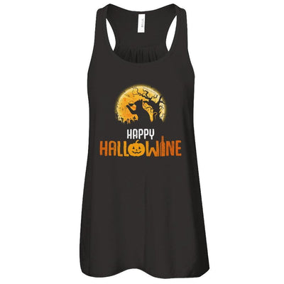 Happy Hallowine Drinking Wine Cat Lover 2017-T-Shirt & Tank Top-Women's Flowy Racerback Tank-Black