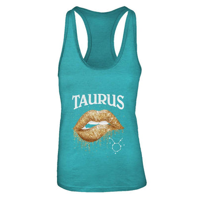 Taurus Zodiac April May Birthday Gift Golden Lipstick-T-Shirt & Tank Top-Women's Ideal Racerback Tank-Tahiti Blue