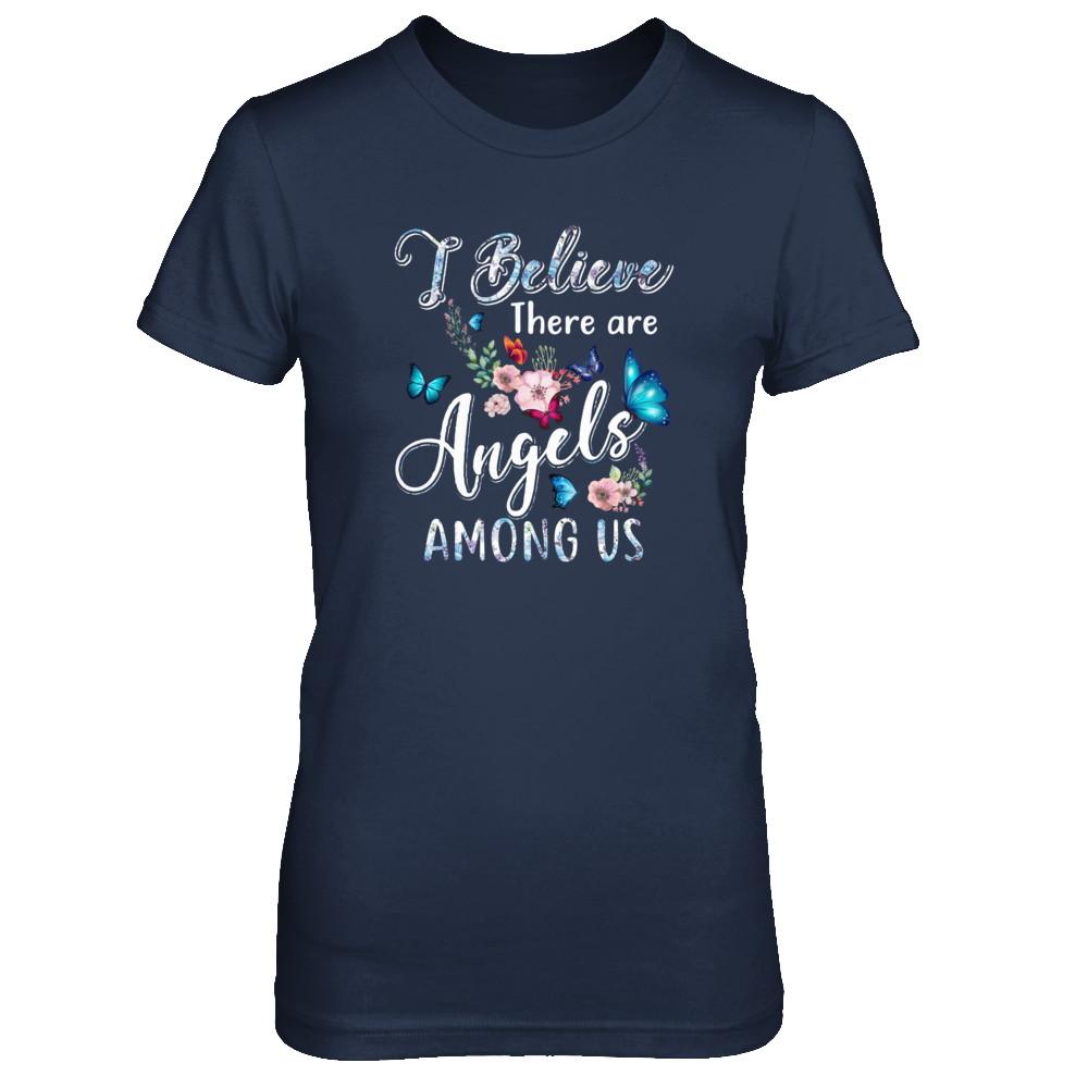 I Believe There Are Angels Among Us Cute Butterfly-T-Shirt & Tank Top-Women's T-Shirt-Navy