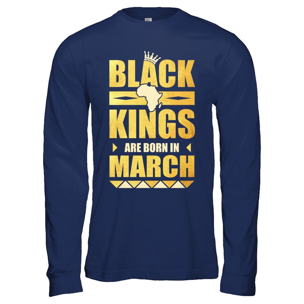 Black Kings Are Born In March Birthday-T-Shirt & Hoodie-Long Sleeve T-Shirt-Navy