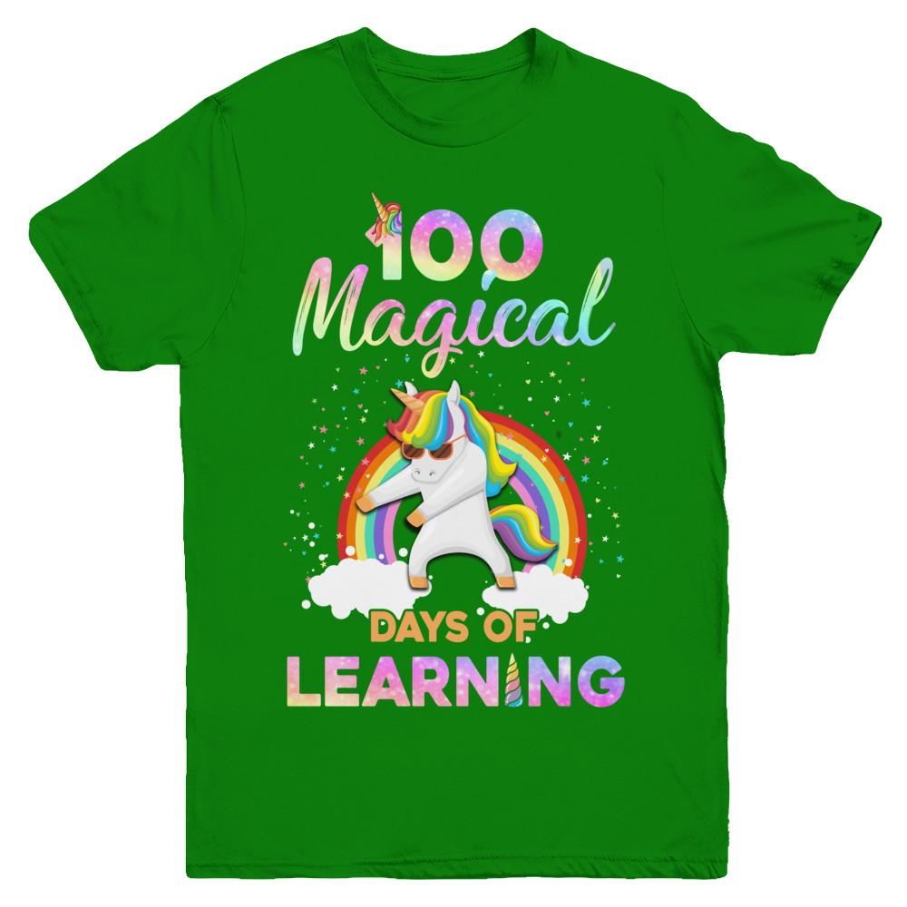100 Magical Days of Learning Flossing Unicorn Youth-Youth Shirt-Youth T-Shirt-Irish Green