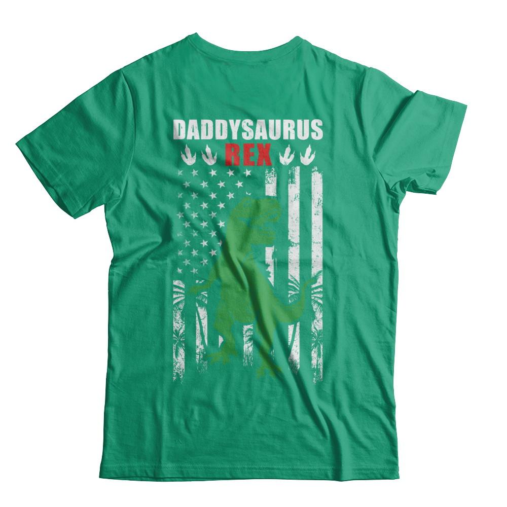 DaddySaurus Dad Dinosaur Rex American Flag Fathers Day-T-Shirt & Hoodie-Classic T-Shirt-Kelly Green