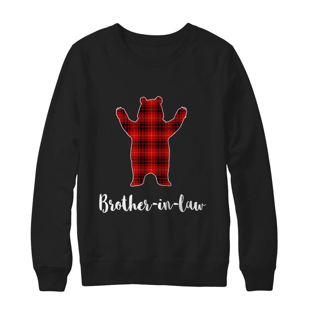 Red Brother-In-Law Bear Buffalo Plaid Family Christmas Pajamas-T-Shirt & Sweatshirt-Crewneck Sweatshirt-Black