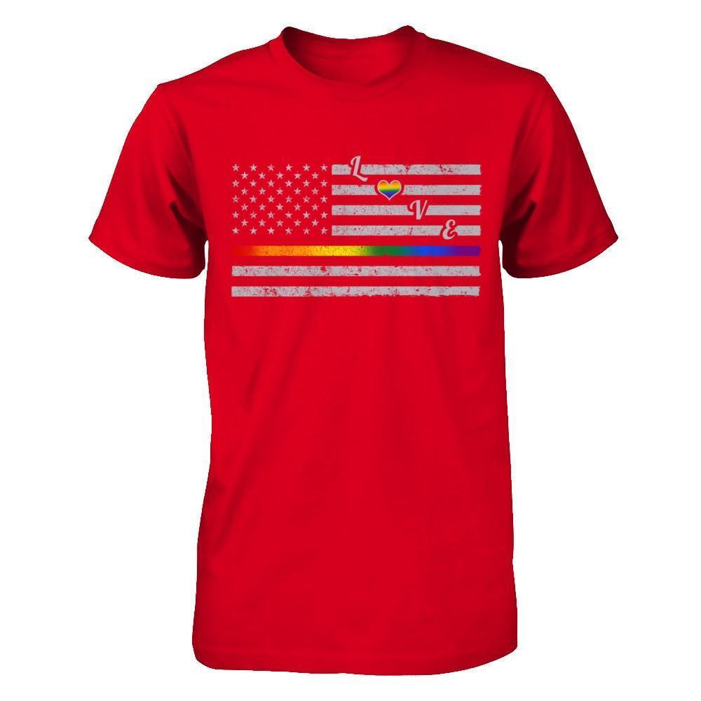 Love Rainbow Heart Flag Lesbian Gay Pride Lgbt-T-Shirt & Hoodie-Premium T-Shirt-Red