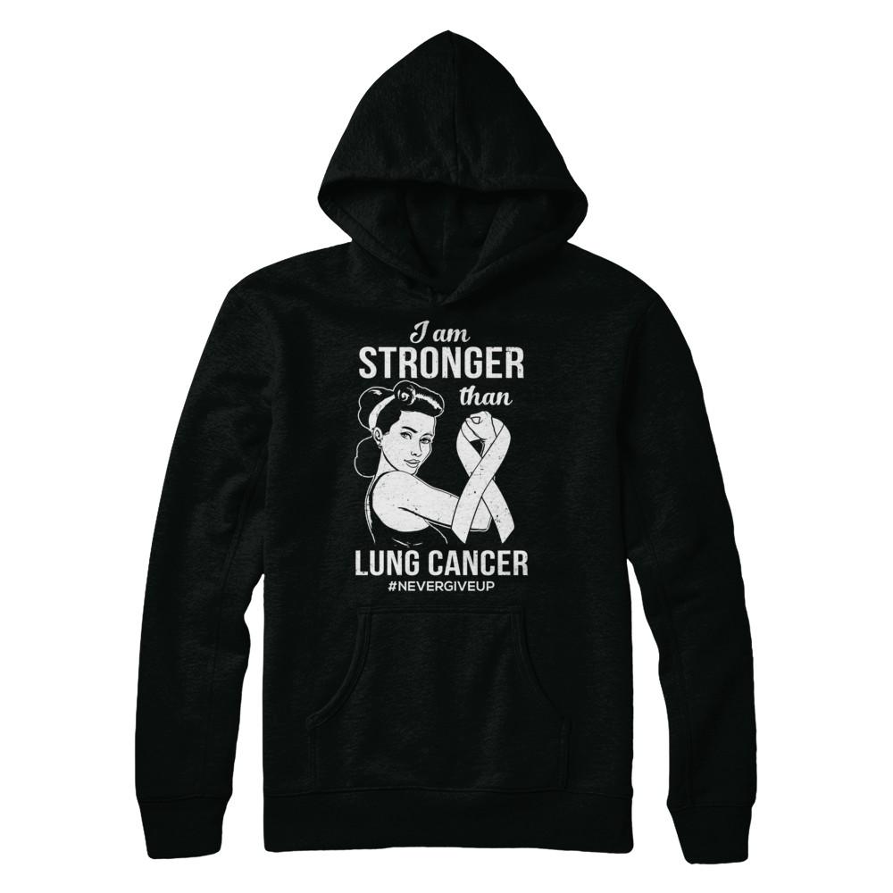 I Am Stronger Than Lung Cancer Awareness Support-T-Shirt & Hoodie-Pullover Hoodie-Black