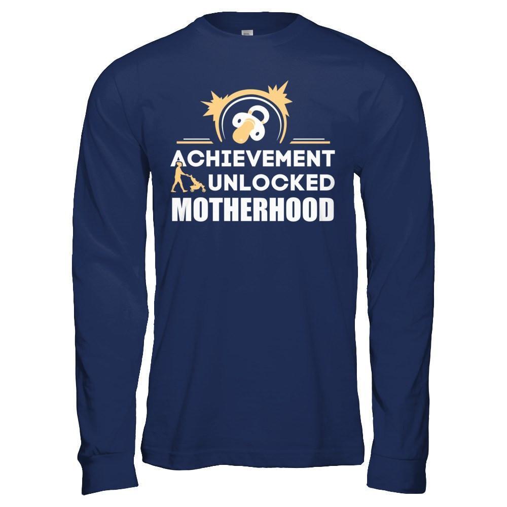 Achievement Unlocked Motherhood First Time Mom-T-Shirt & Hoodie-Long Sleeve T-Shirt-Navy