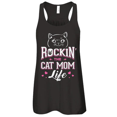 Rocking The Cat Mom Life-T-Shirt & Tank Top-Women's Flowy Racerback Tank-Black