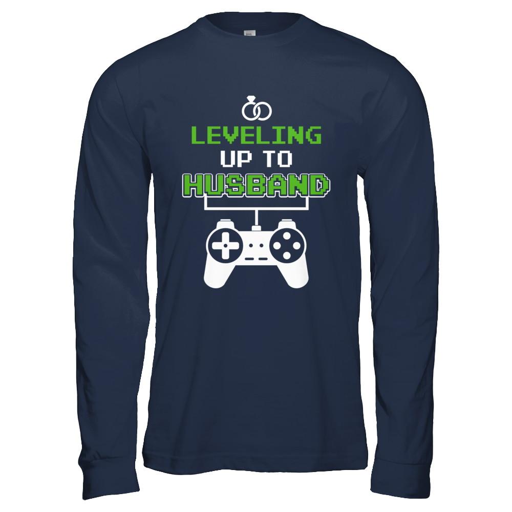 Funny Fiance Leveling Up To Husband For Groom-T-Shirt & Hoodie-Long Sleeve T-Shirt-Navy