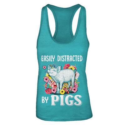 Easily Distracted By Pigs-T-Shirt & Tank Top-Women's Ideal Racerback Tank-Tahiti Blue