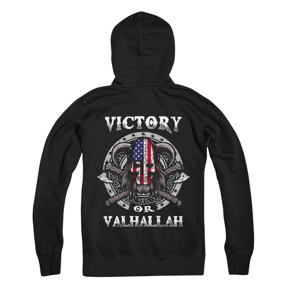 American US Flag Victory or Valhalla Viking-T-Shirt & Hoodie-Pullover Hoodie-Black