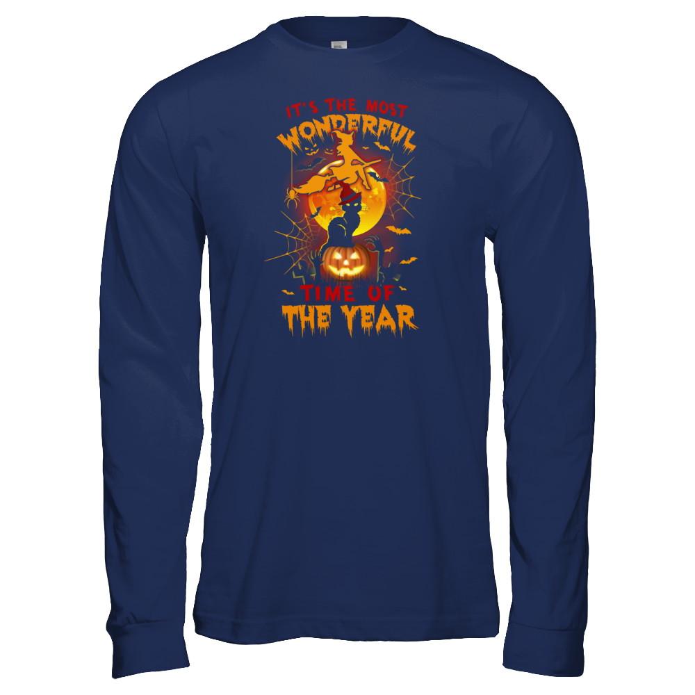 Halloween Cat It's The Most Wonderful Time Of The Year Witches-T-Shirt & Tank Top-Long Sleeve T-Shirt-Navy