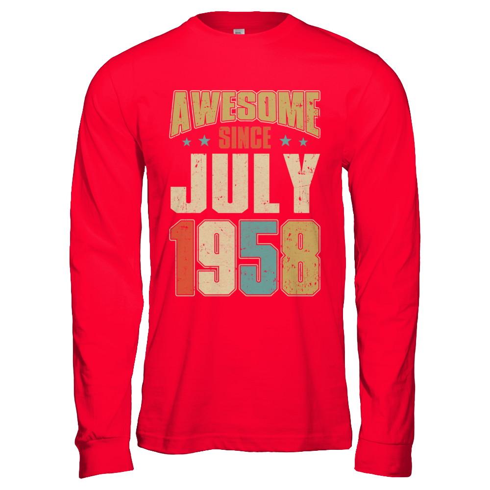 Vintage Retro Awesome Since July 1958 63th Birthday-T-Shirt & Hoodie-Long Sleeve T-Shirt-Red