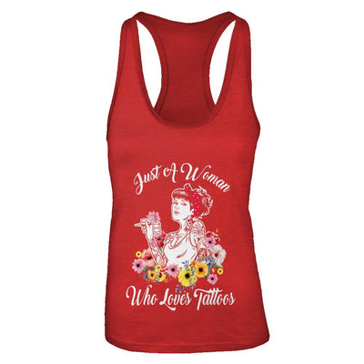 Just A Woman Who Loves Tattoos-T-Shirt & Tank Top-Women's Ideal Racerback Tank-Red