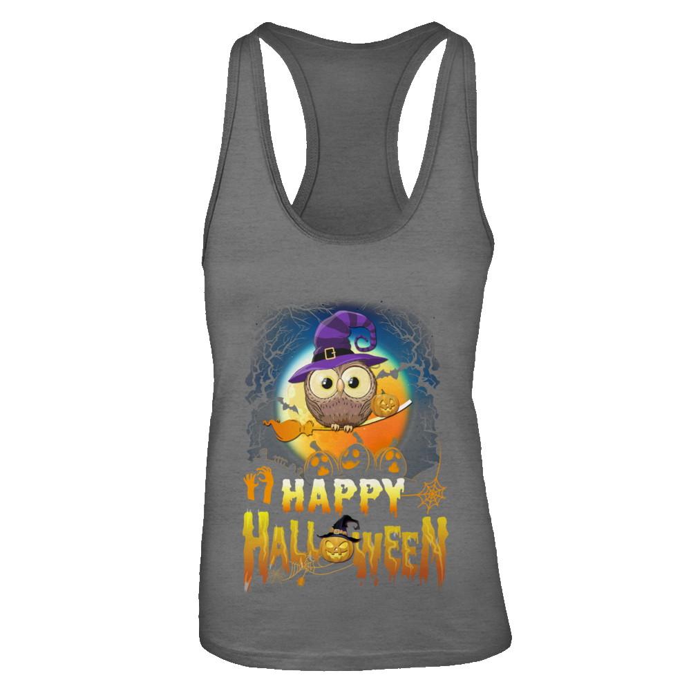 Happy Halloween Owl Witch-T-Shirt & Tank Top-Women's Ideal Racerback Tank-Dark Grey