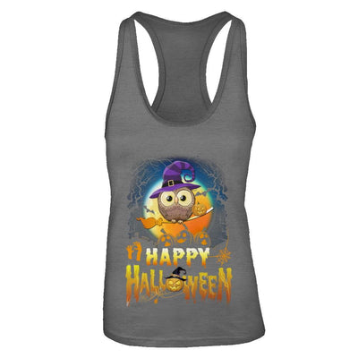 Happy Halloween Owl Witch-T-Shirt & Tank Top-Women's Ideal Racerback Tank-Dark Grey