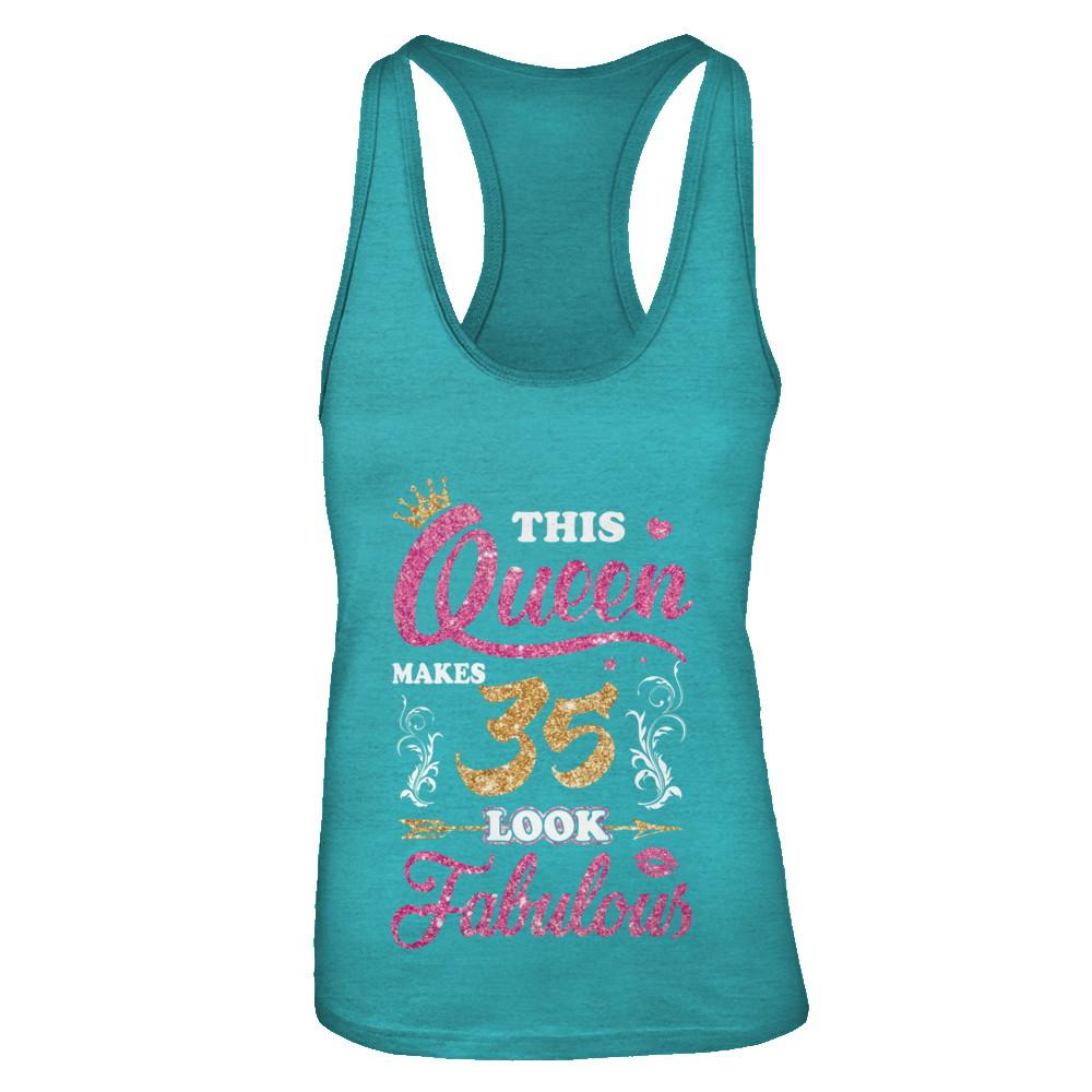 This Queen Makes 35 Look Fabulous 1986 35th Birthday-T-Shirt & Tank Top-Women's Ideal Racerback Tank-Tahiti Blue